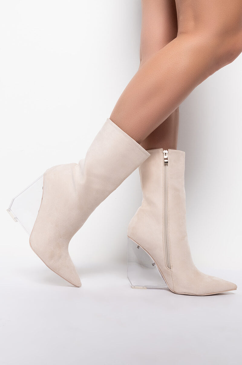 AZALEA WANG STEPPIN ON GLASS WEDGE BOOTIE IN BONE