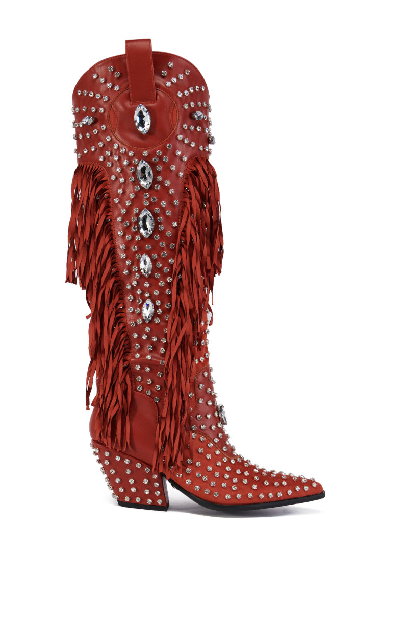 AZALEA WANG TADAO RED EMBELLISHED WESTERN BOOT