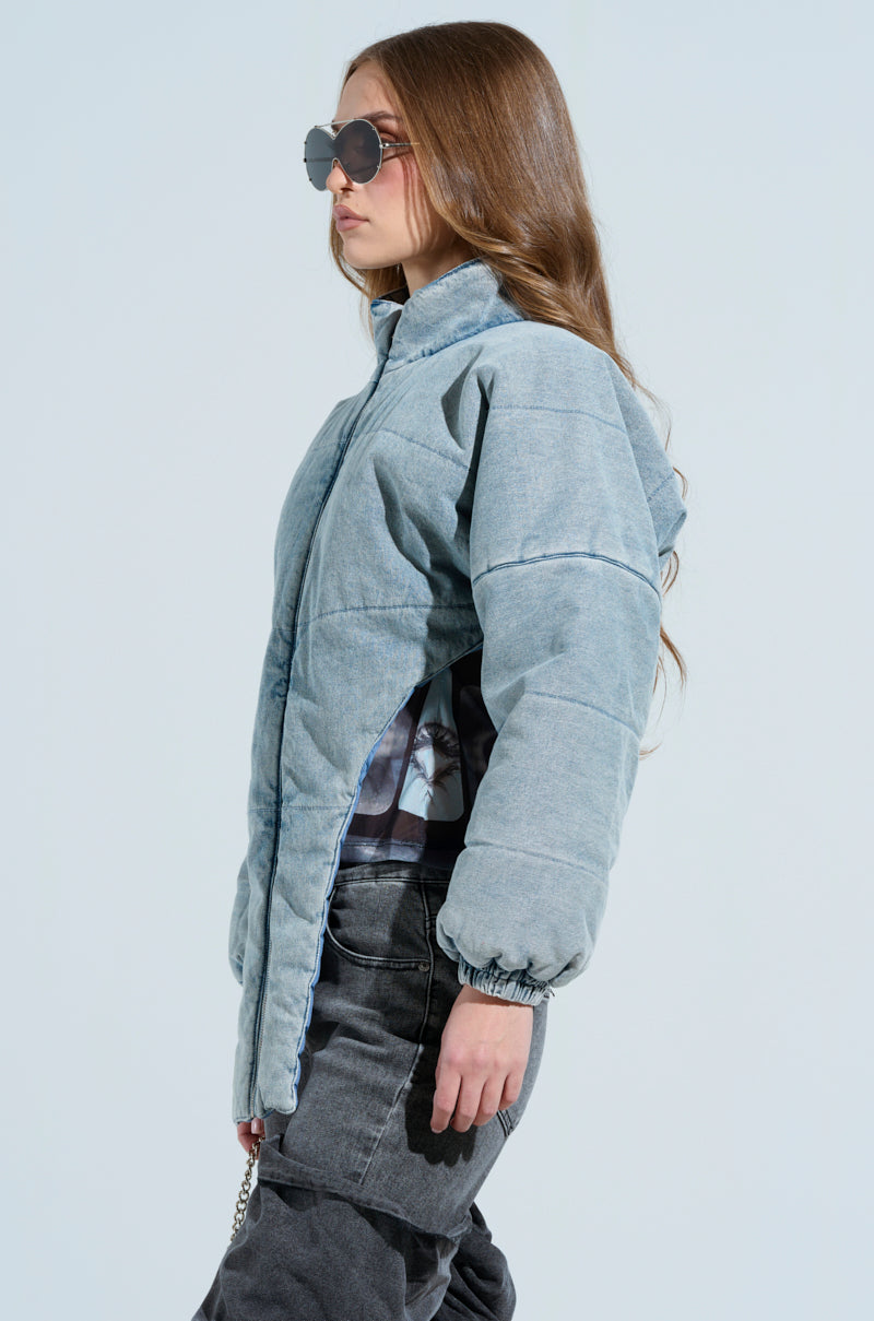 CHARLI CROPPED DENIM PUFFER