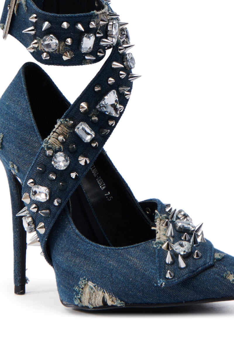 AZALEA WANG TRIANA DENIM EMBELLISHED PUMP