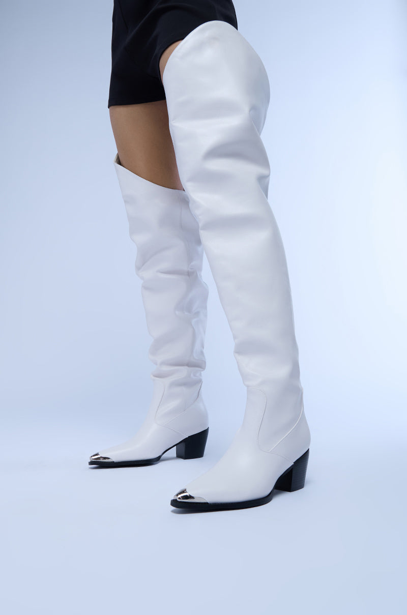 AZALEA WANG RIA OVER THE THIGH WESTERN BOOT IN WHITE