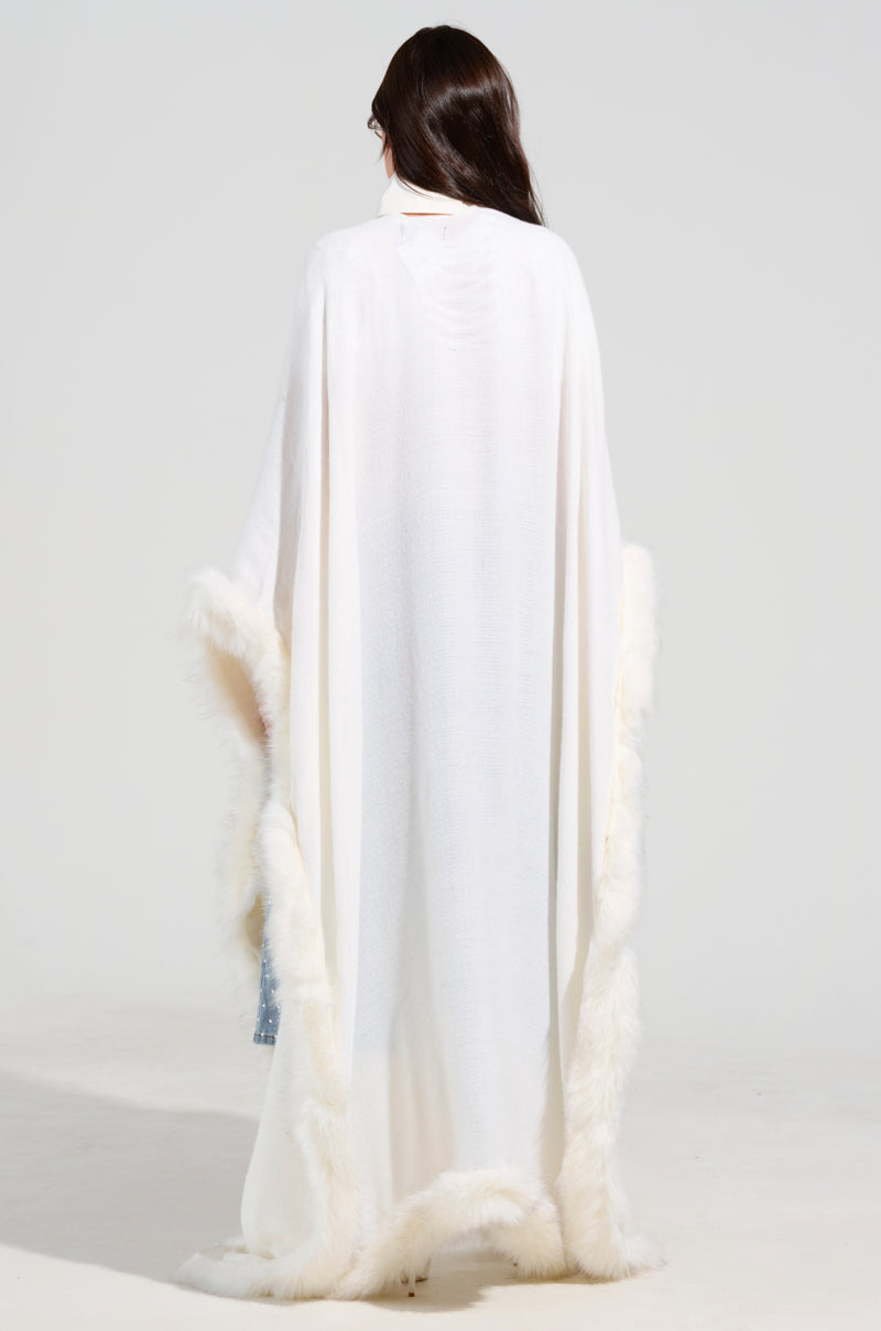 LUXE LIFE FAUX FUR TRIM PONCHO