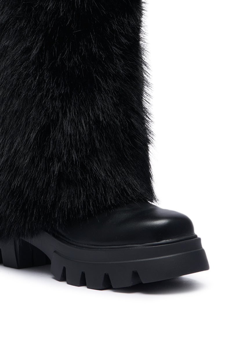 AZALEA WANG ASHOKA BLACK FUZZY FLATFORM MID CALF BOOT