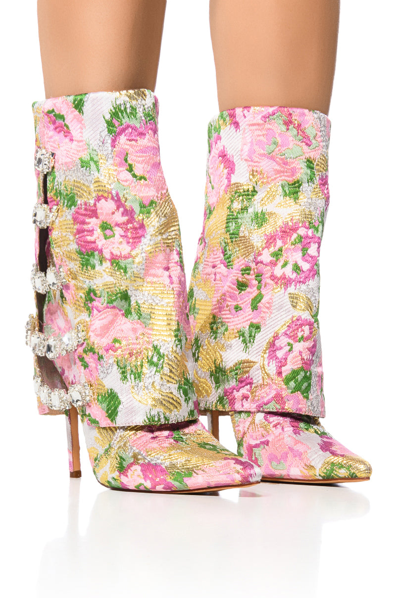 AZALEA WANG TILLEY MULTI FLOWER PRINT FOLD OVER BOOTIE IN MULTI