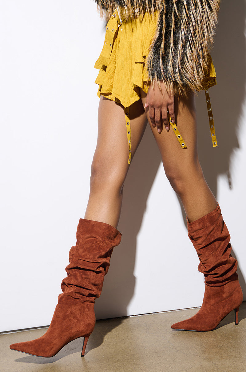 AZALEA WANG PAVETTA BROWN FAUX SUEDE SLOUCH BOOT