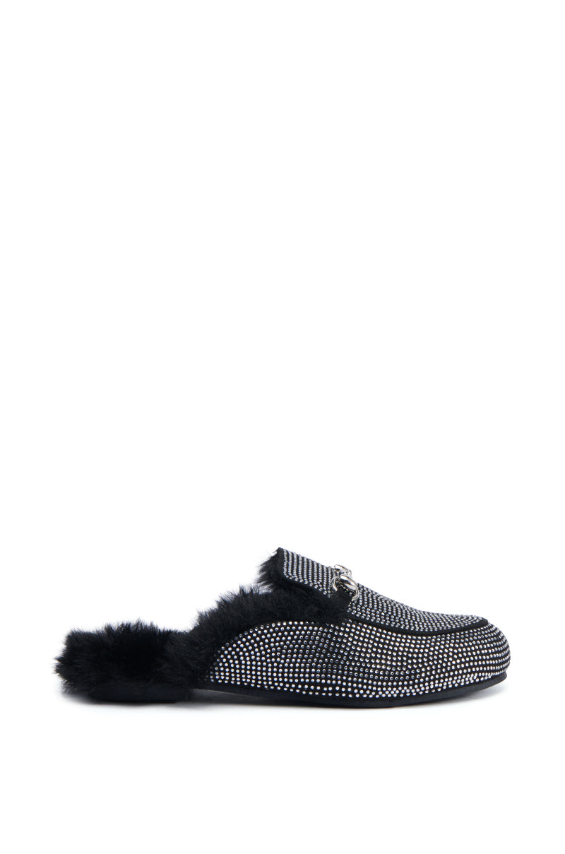 AZALEA WANG TIRAMISU BLACK FUR FOOTBED LOAFER