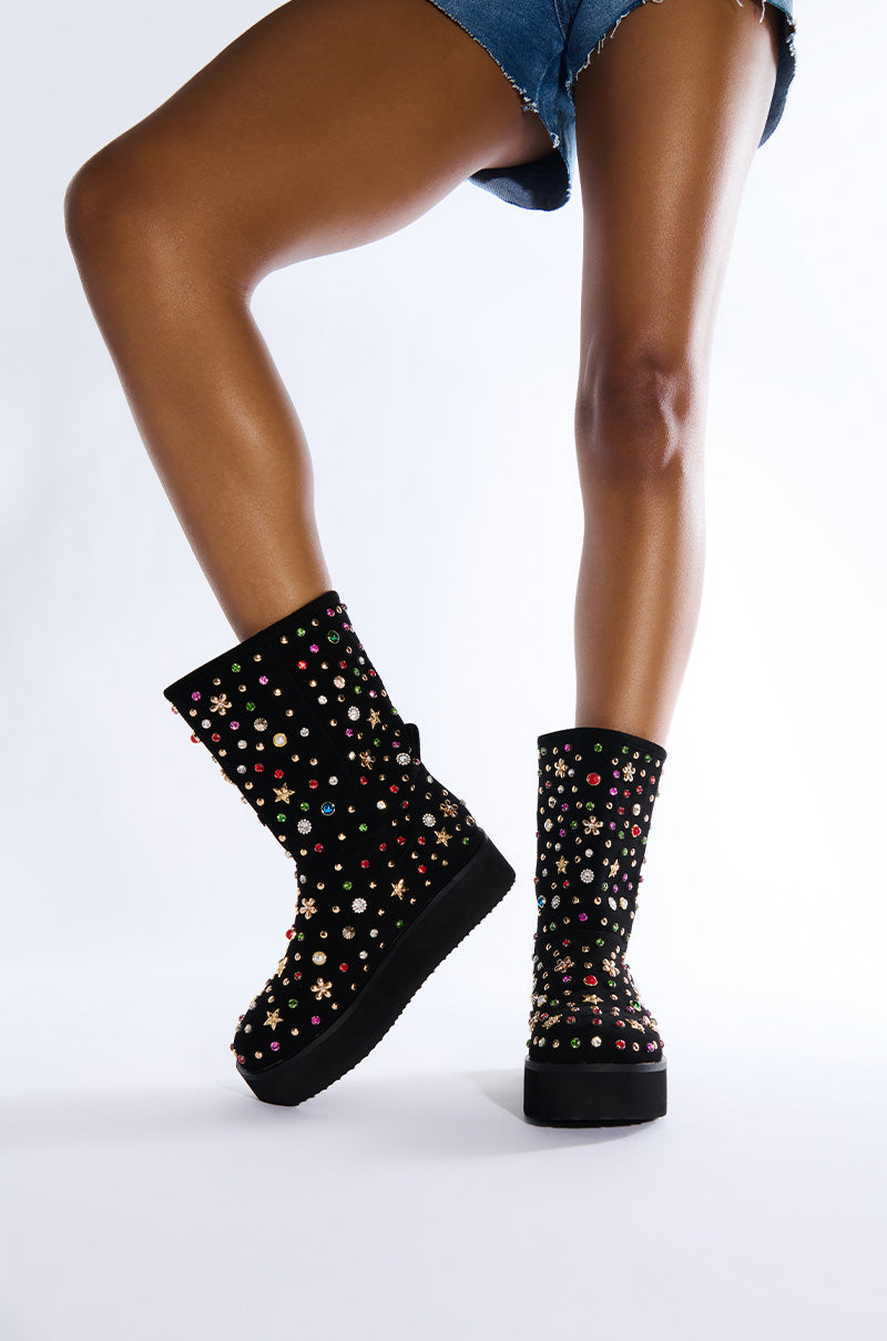 AZALEA WANG EMBELLISHED RHINESTONE BOOTIE IN BLACK