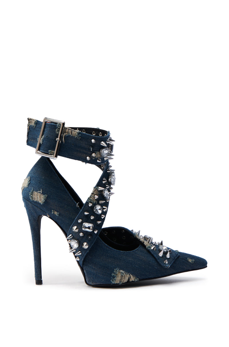 AZALEA WANG TRIANA DENIM EMBELLISHED PUMP