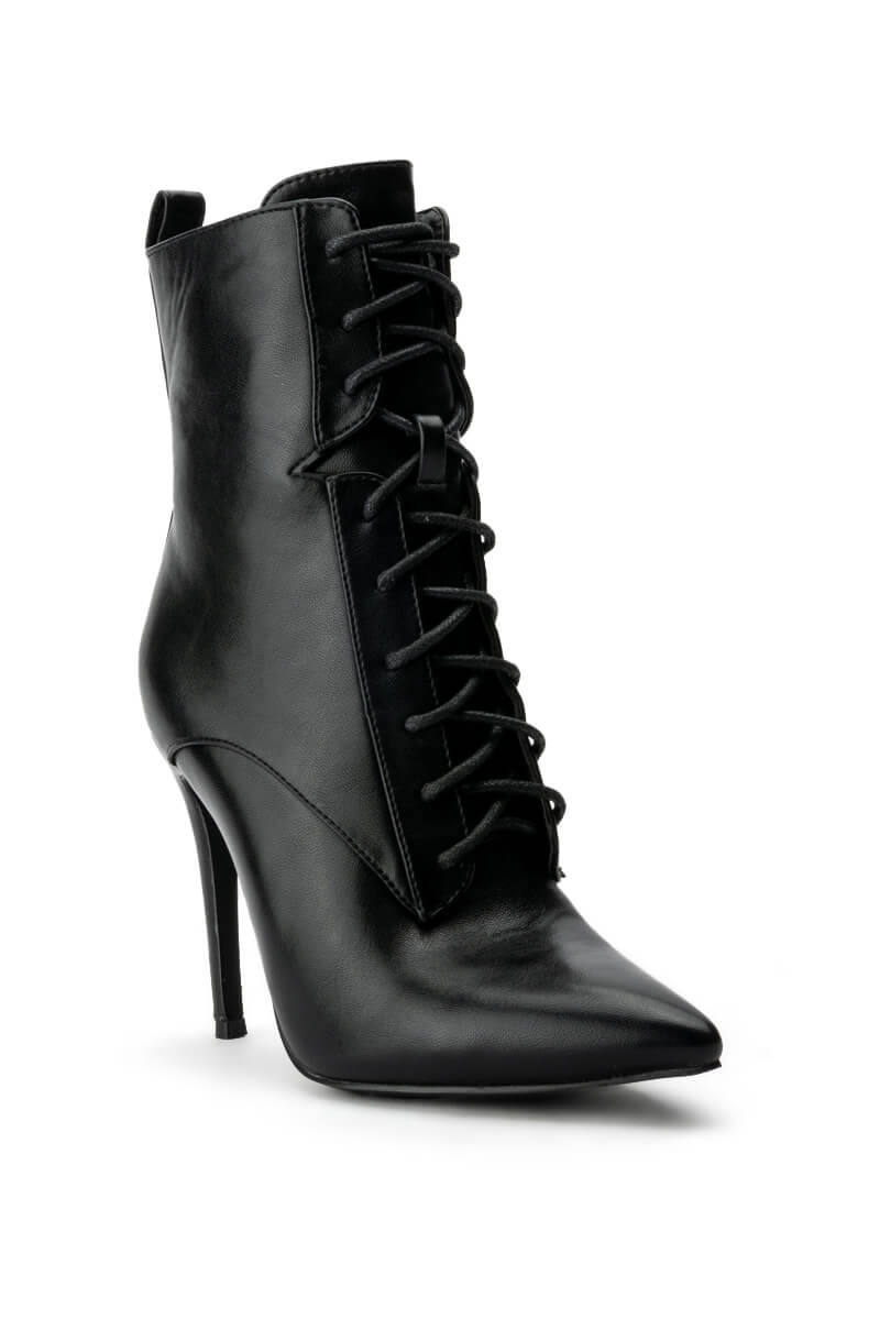 AZALEA WANG ASTORIA LACE UP STILETTO BOOTIE IN BLACKPU