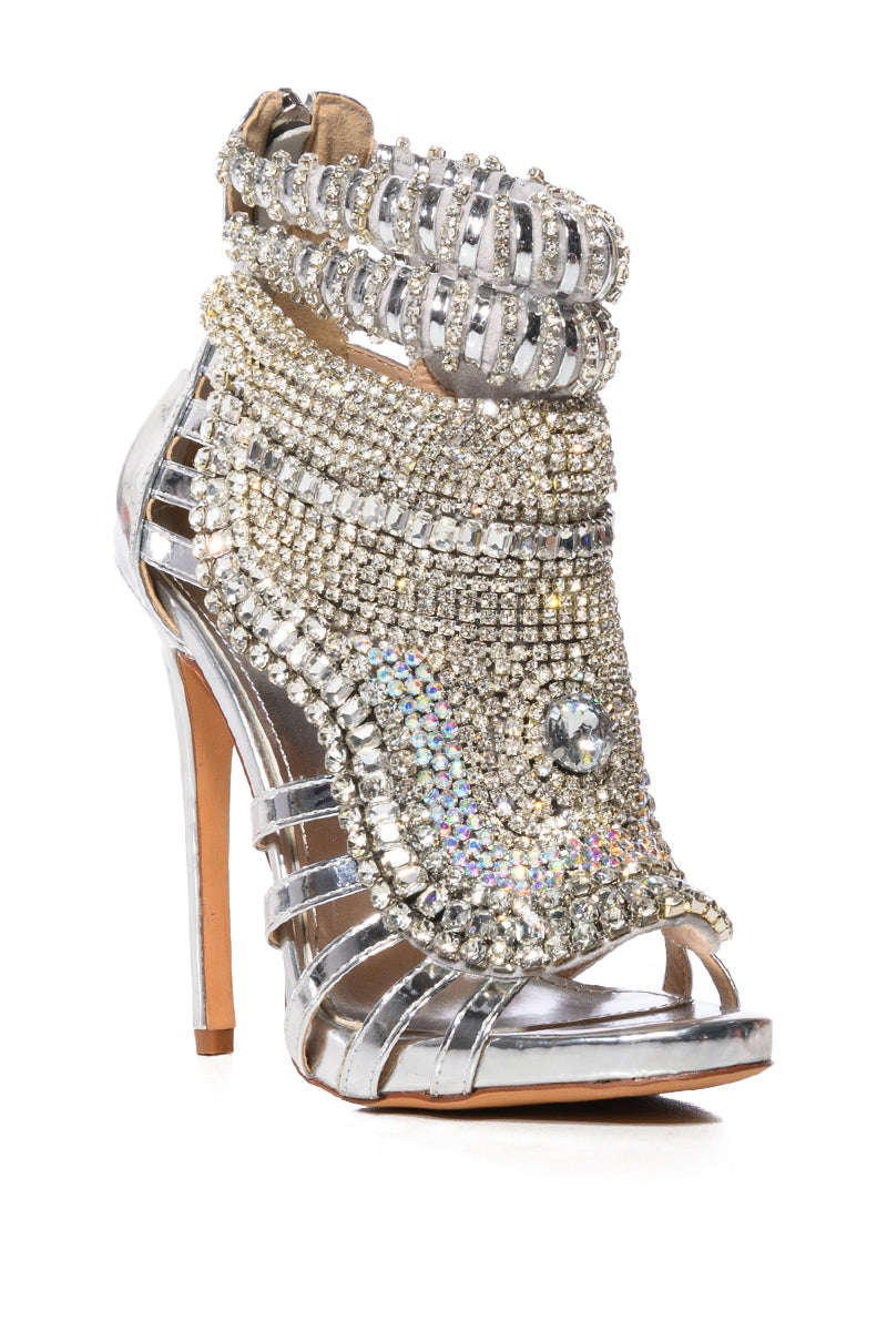 AZALEA WANG PUSHER EMBELLISHED SANDAL IN SILVER