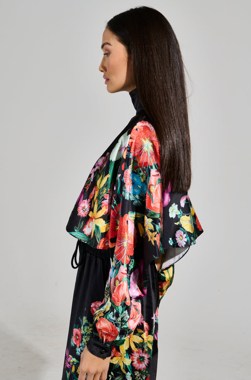 FULL BLOOM SATIN MOCK NECK BLOUSE