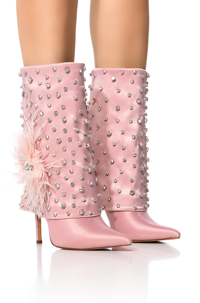 AZALEA WANG BLAISE PINK DIAMOND STUDDED BOOT WITH FLOWER DETAIL