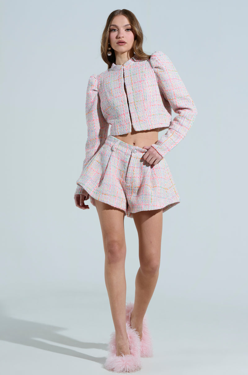 LINDEN TWEED BLAZER IN PINK MULTI