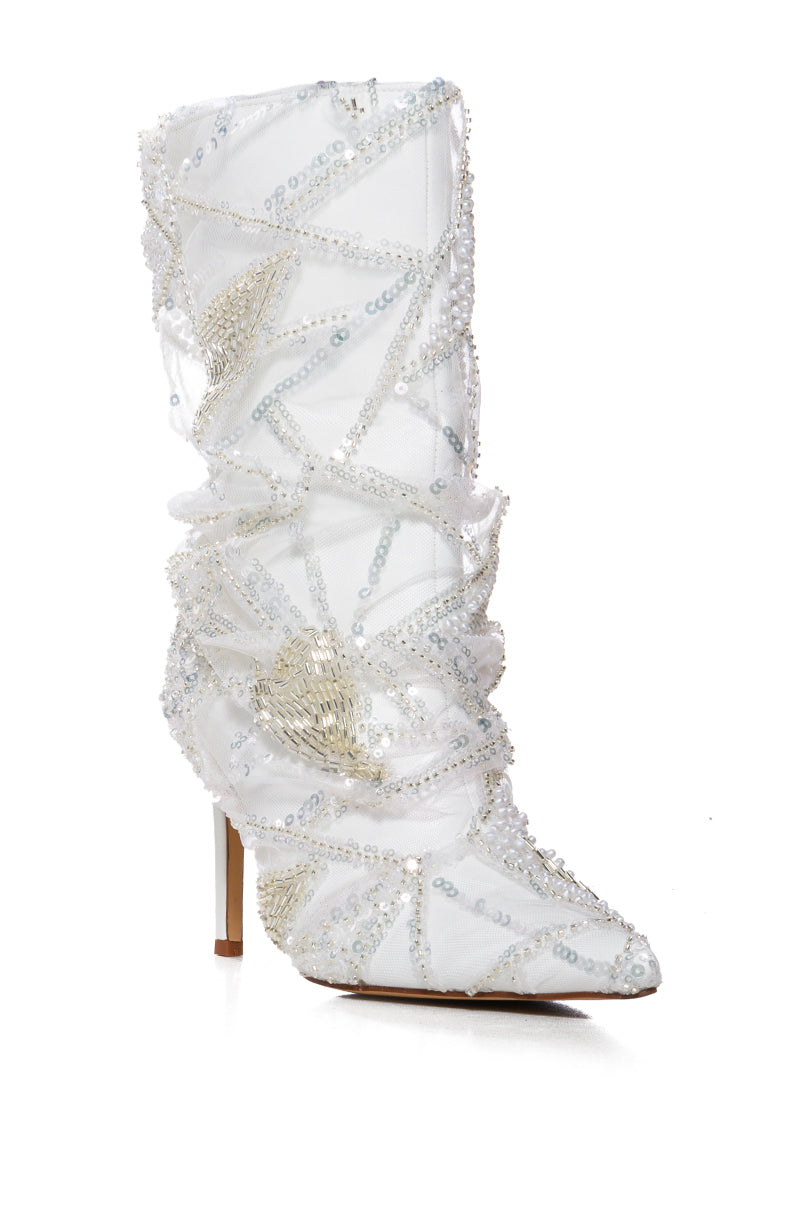 AZALEA MITSKI WHITE SEQUIN OVERLAY BOOTIE