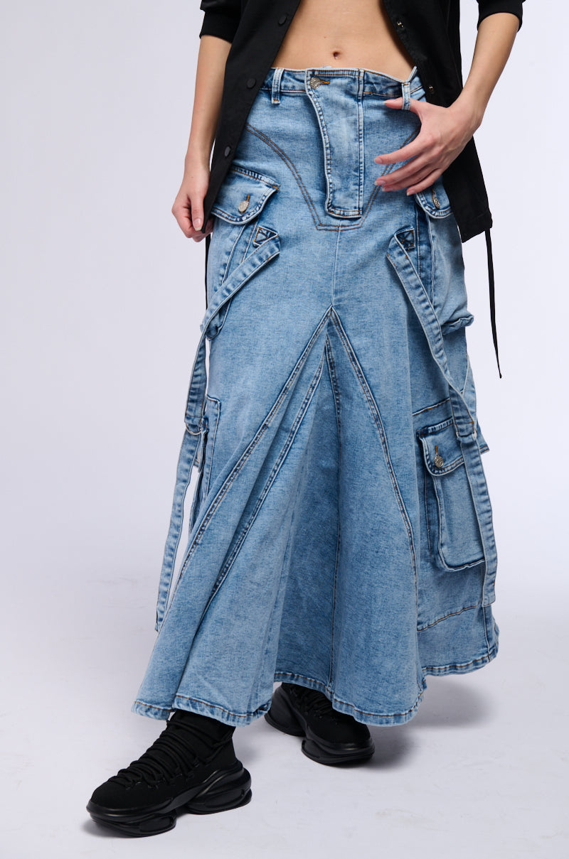 SOLANGE CARGO DENIM MAXI SKIRT