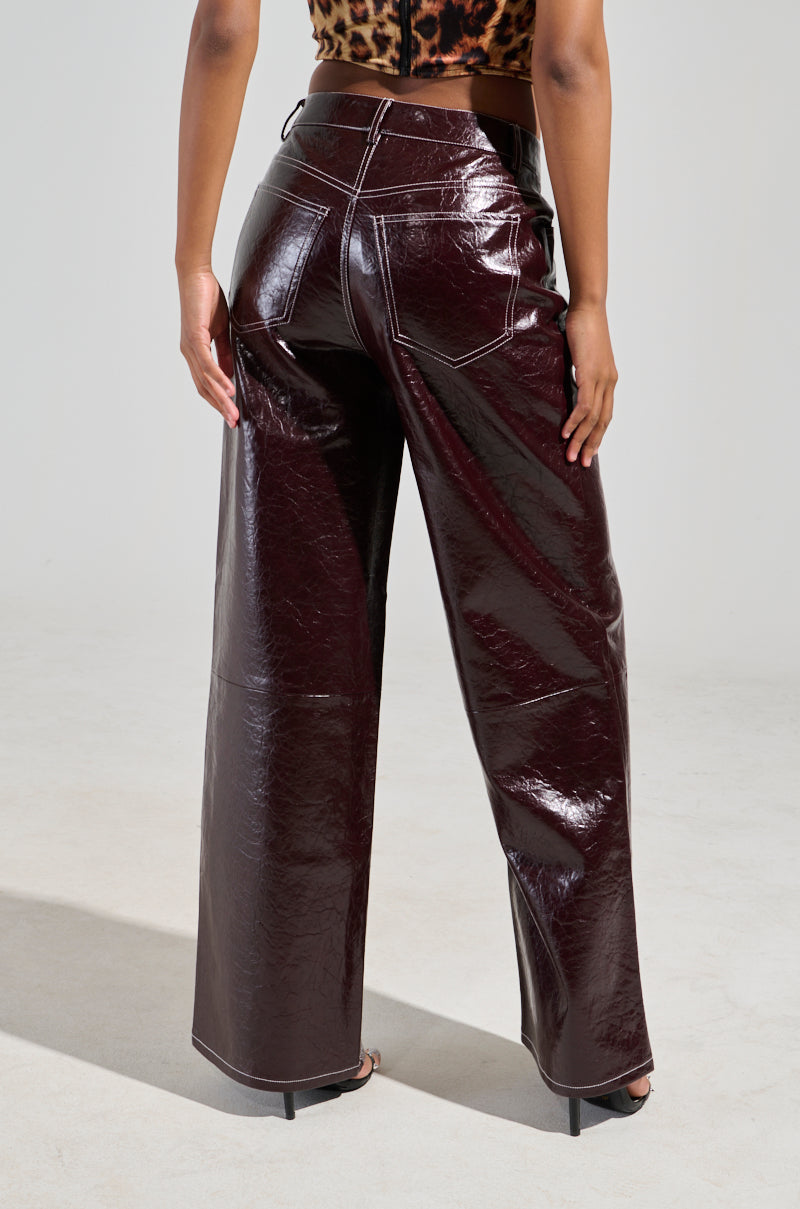 START WITH ME FAUX LEATHER TROUSER IN BURGUNDY