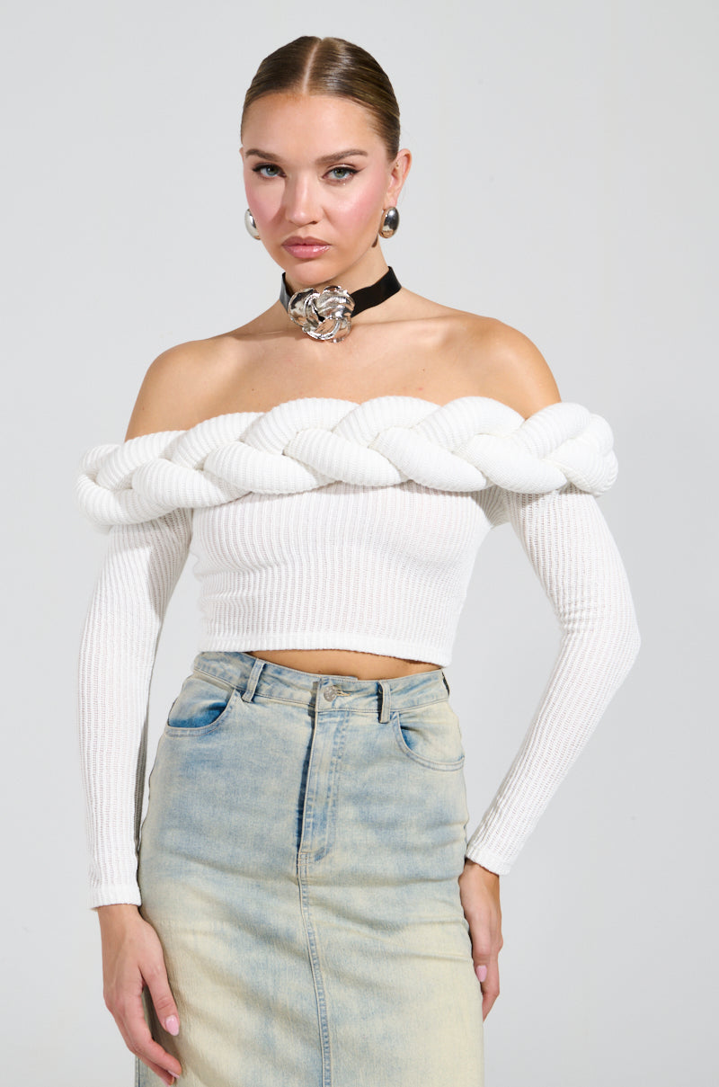 NOT ALONE OFF THE SHOULDER SWEATER IN IVORY