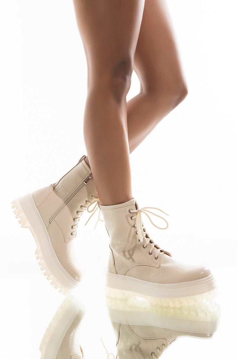 AZALEA WANG CALL ME DRAMATIC FLATFORM BOOTIE IN BONE