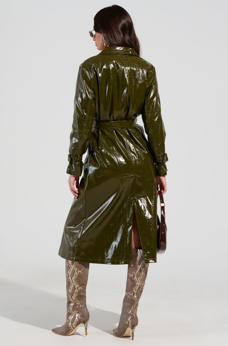 ON THE FLY FAUX LEATHER TRENCH