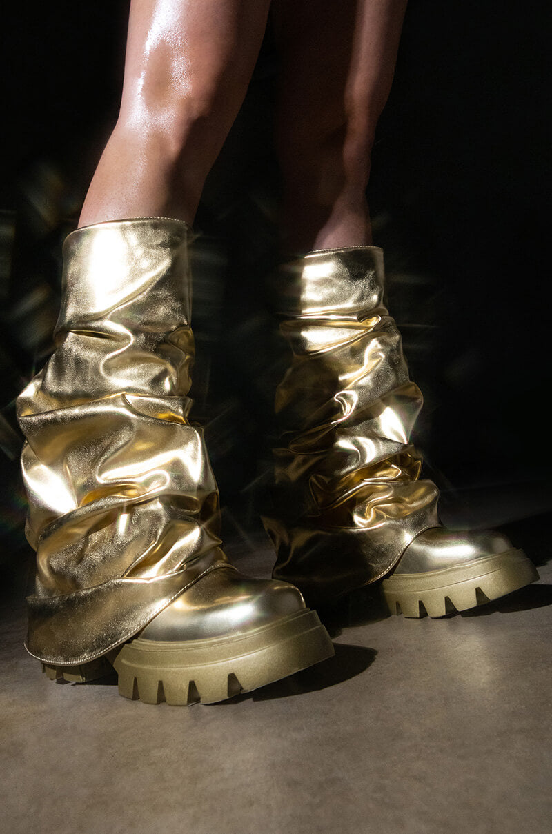 AZALEA WANG MATE METALLIC MID CALF BOOT IN GOLD