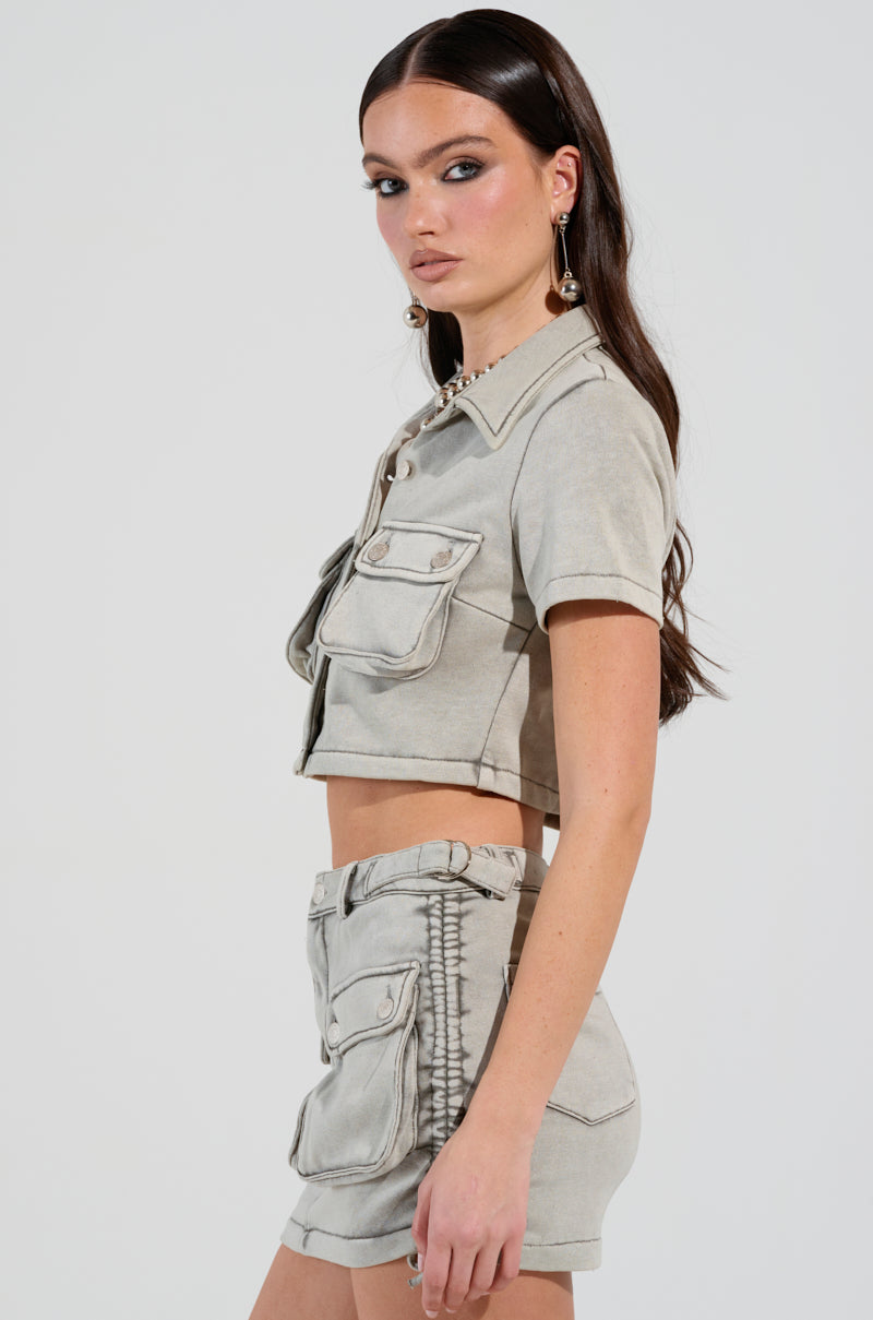 TATIANA MINERAL WASHED CROPPED BUTTON DOWN