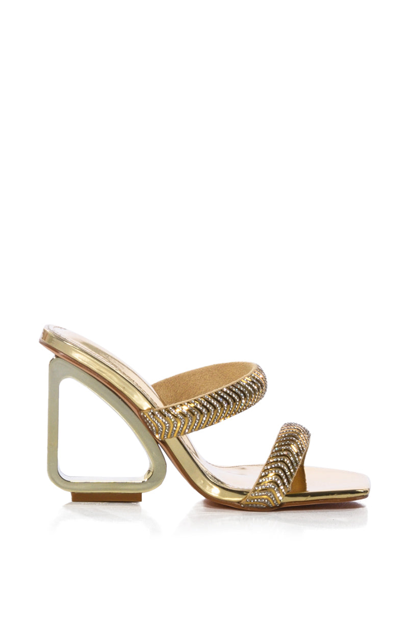 AZALEA WANG ABOVE AND BEYOND EMBELLISHED INVERSE HEEL WEDGE SANDAL IN GOLD