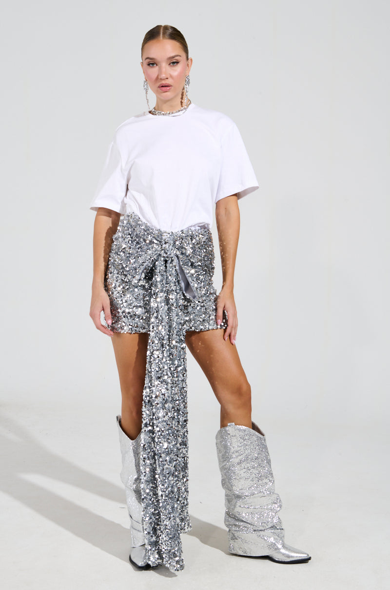 COOLEST AT THE PARTY SEQUIN SHIRT DRESS WITH BOW