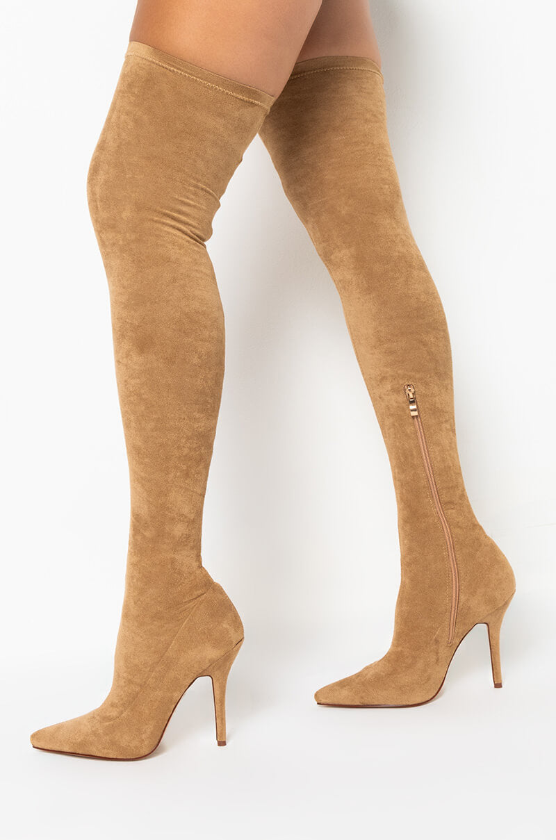 YOUR FRIENDS ARE TAKING YOU OUT THIGH HIGH SEXY HEEL SUEDE BOOT