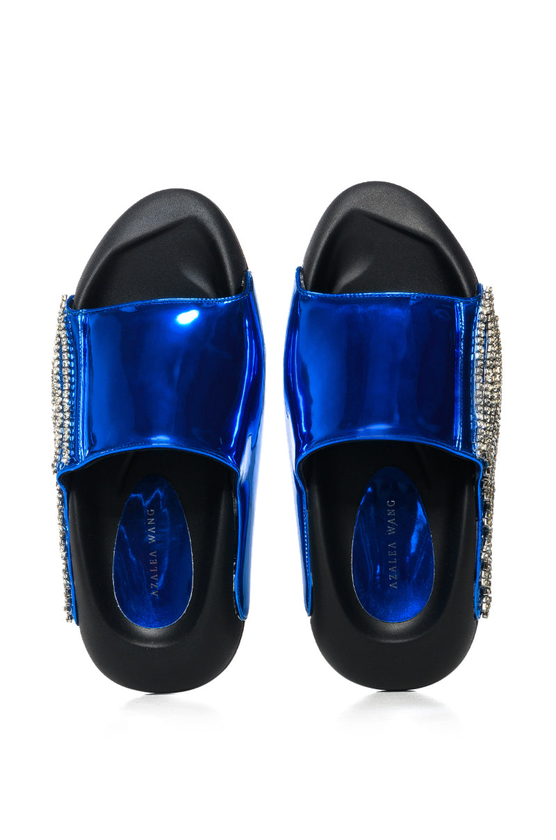 AKIRA BUGGY BLUE METALLIC EMBELLISHED SLIDE