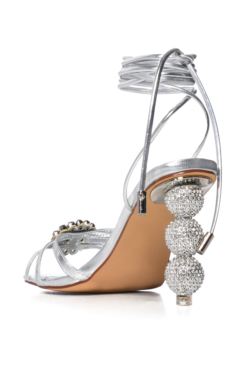 AZALEA WANG AUBRIELLE SILVER NOVELTY HEEL SANDAL