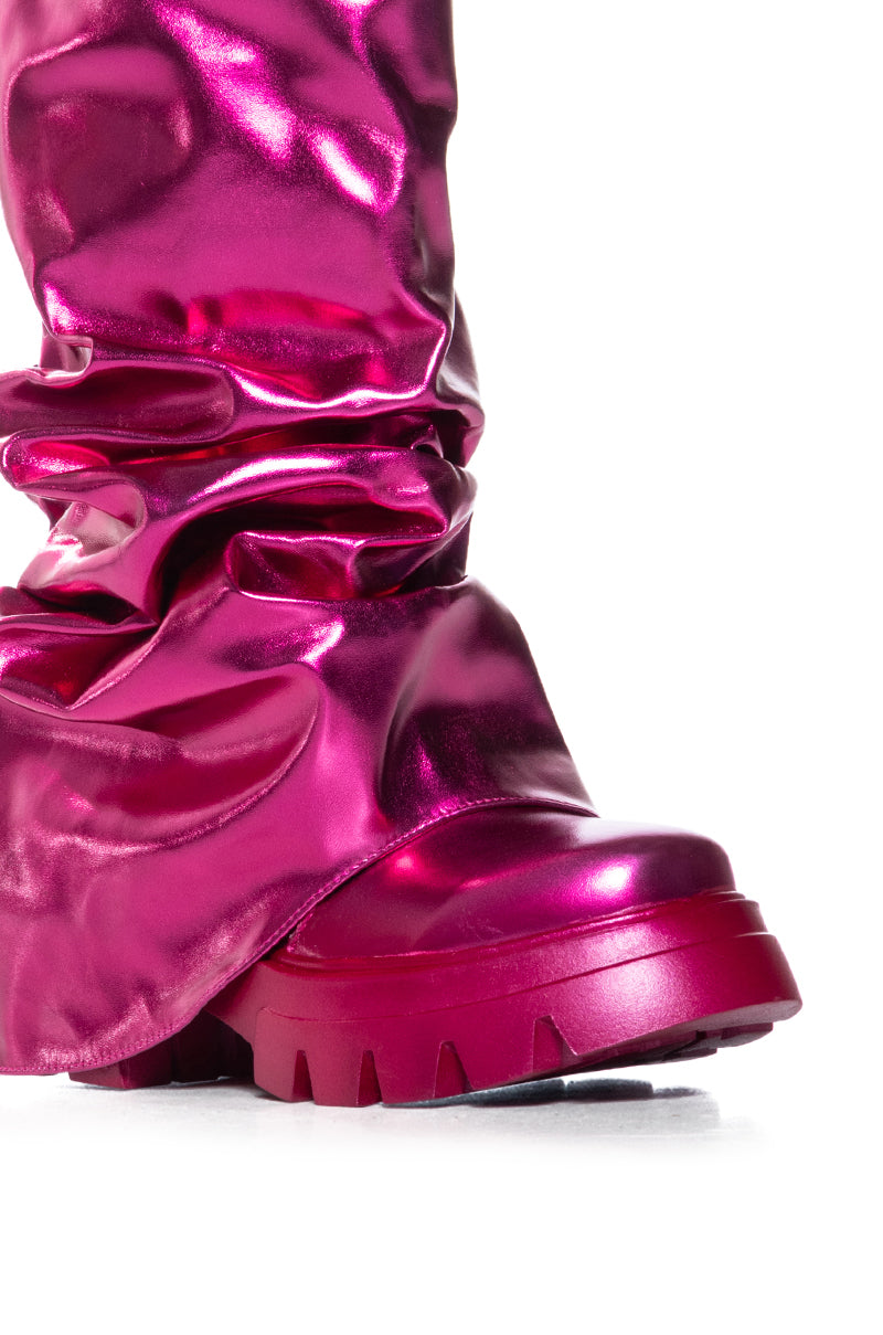 AZALEA WANG MATE METALLIC MID CALF BOOT IN FUCHSIA