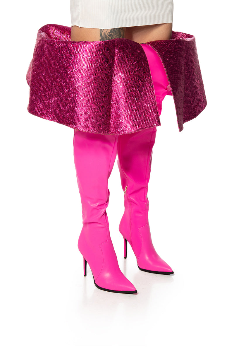 AZALEA WANG BAIZE THIGH HIGH PINK BOOT