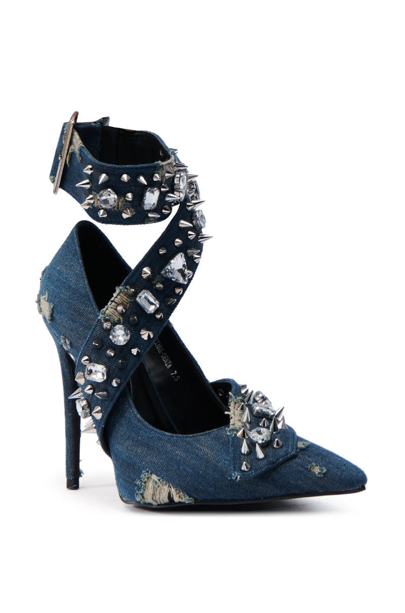 AZALEA WANG TRIANA DENIM EMBELLISHED PUMP