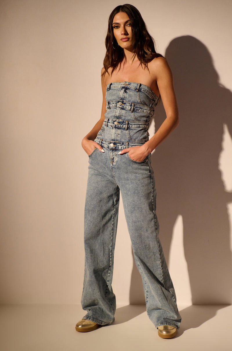 DENIM DENIM DENIM LAYERED JUMPSUIT