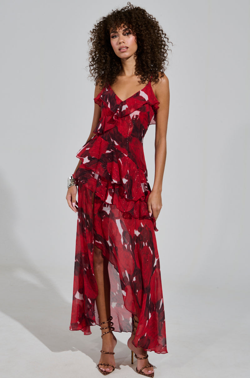 MAEVE PRINTED RUFFLE MAXI DRESS