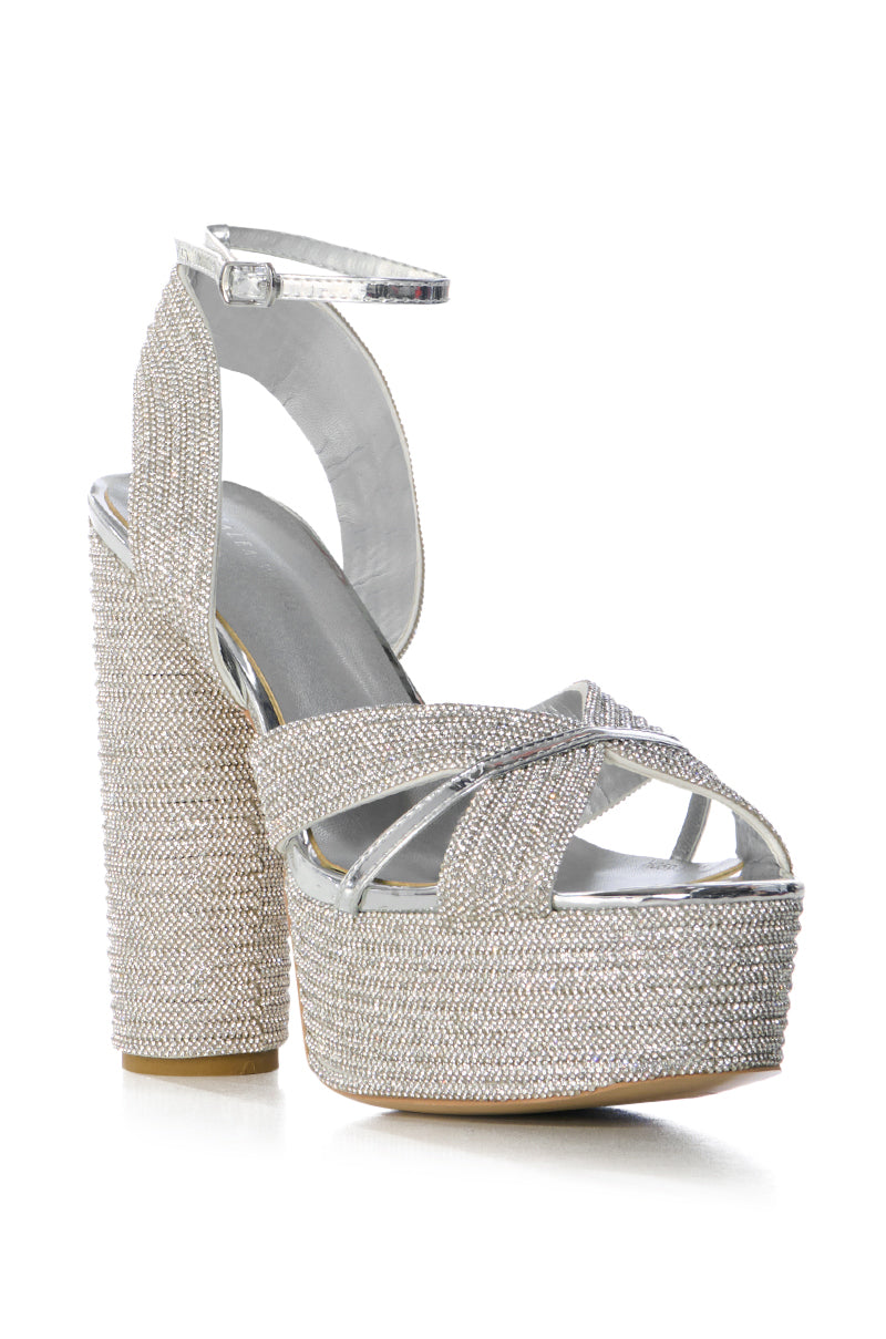 AZALEA WANG HONORE SILVER DIAMOND PLATFORM SANDAL