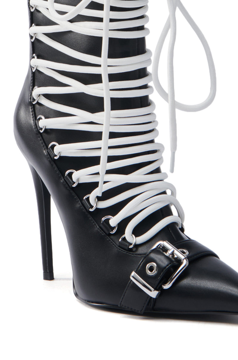 AZALEA WANG ERYX BLACK LACE UP STILETTO BOOTIE