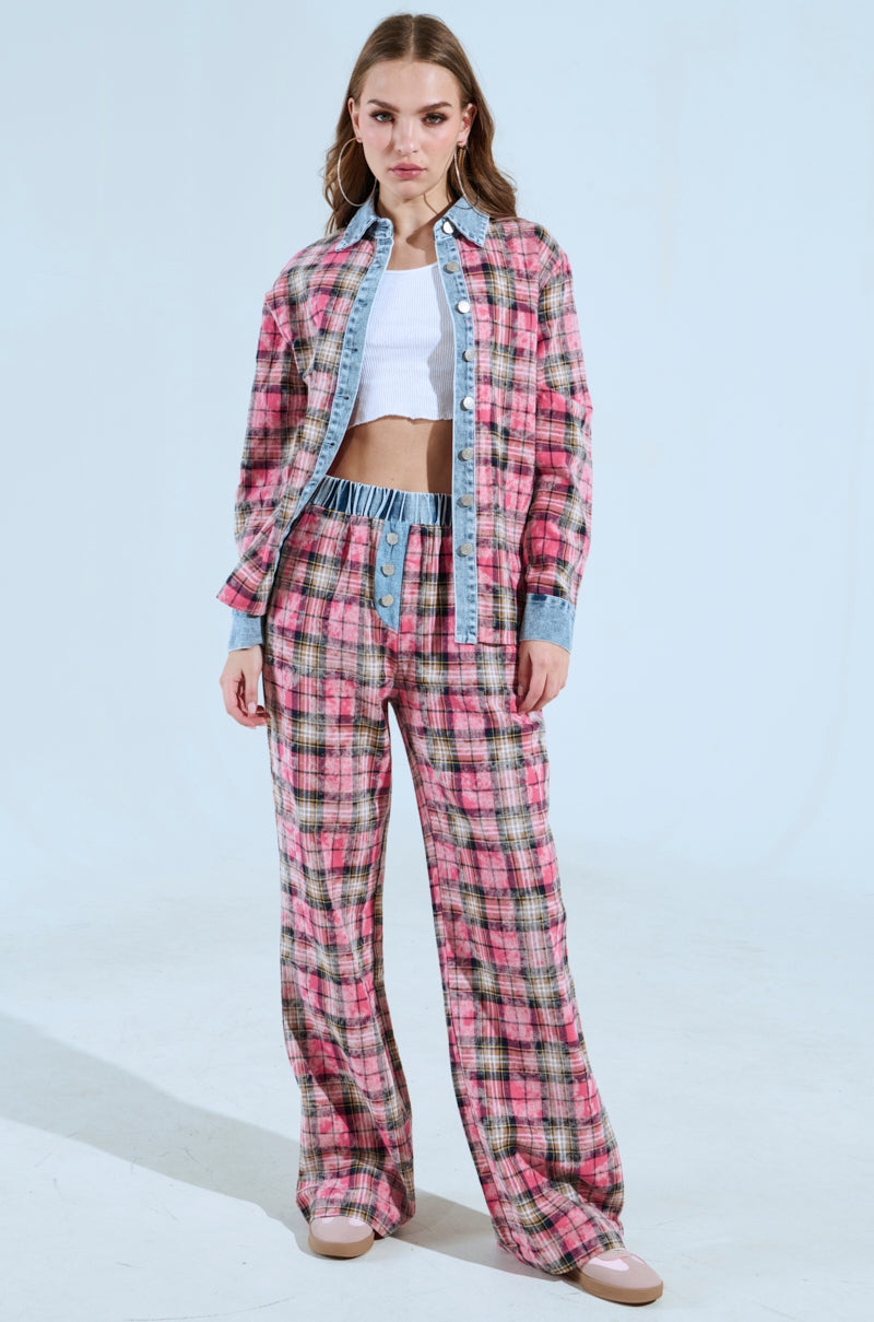 THE ONE PINK PLAID WIDE LEG PANT