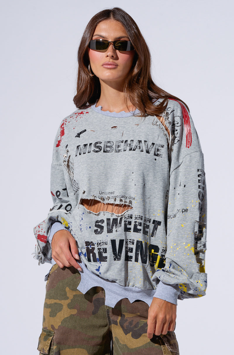 THAT GIRL IS POISON DISTRESSED CREW NECK SWEATSHIRT