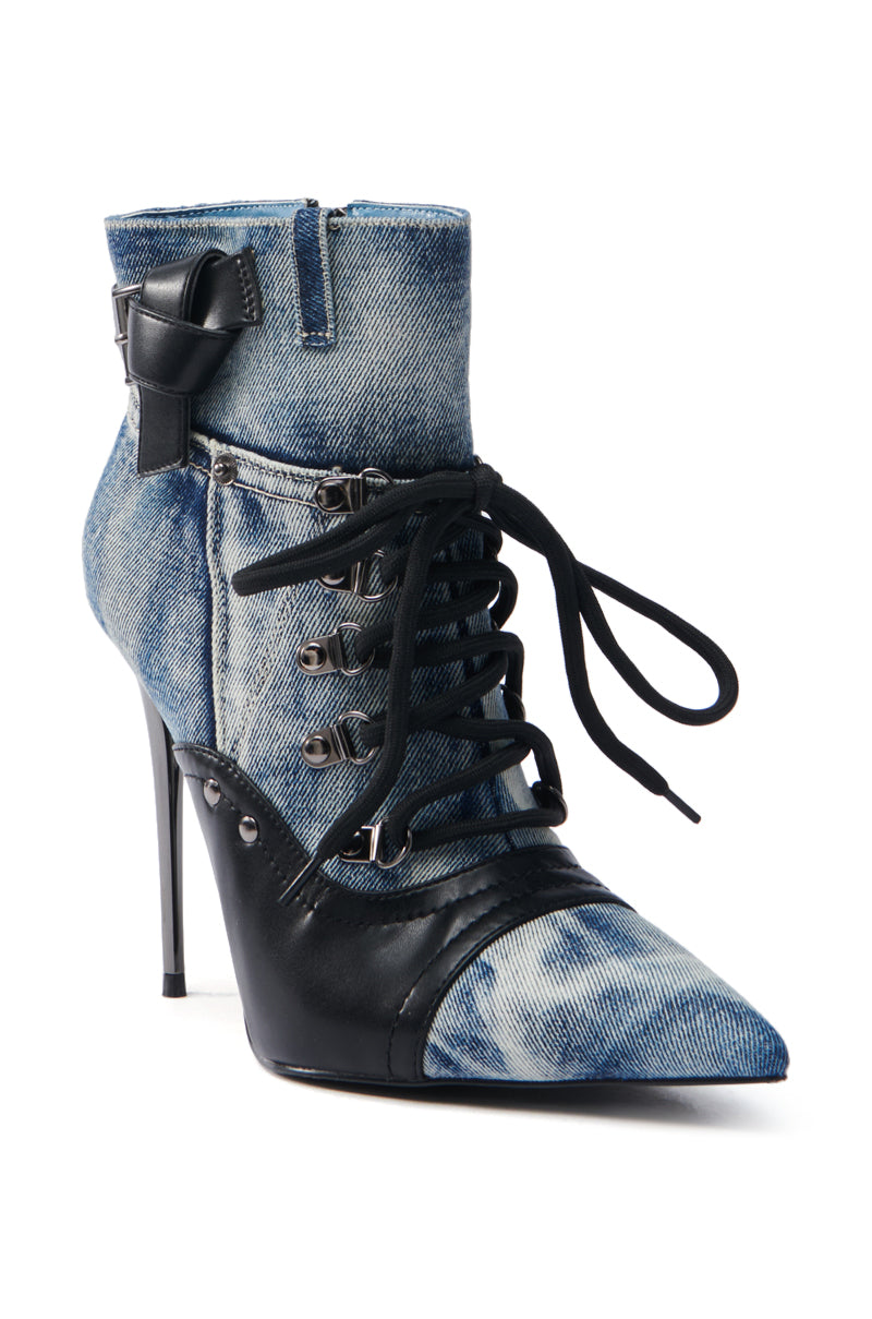 AZALEA WANG BLANCHE DENIM STILETTO BOOTIE