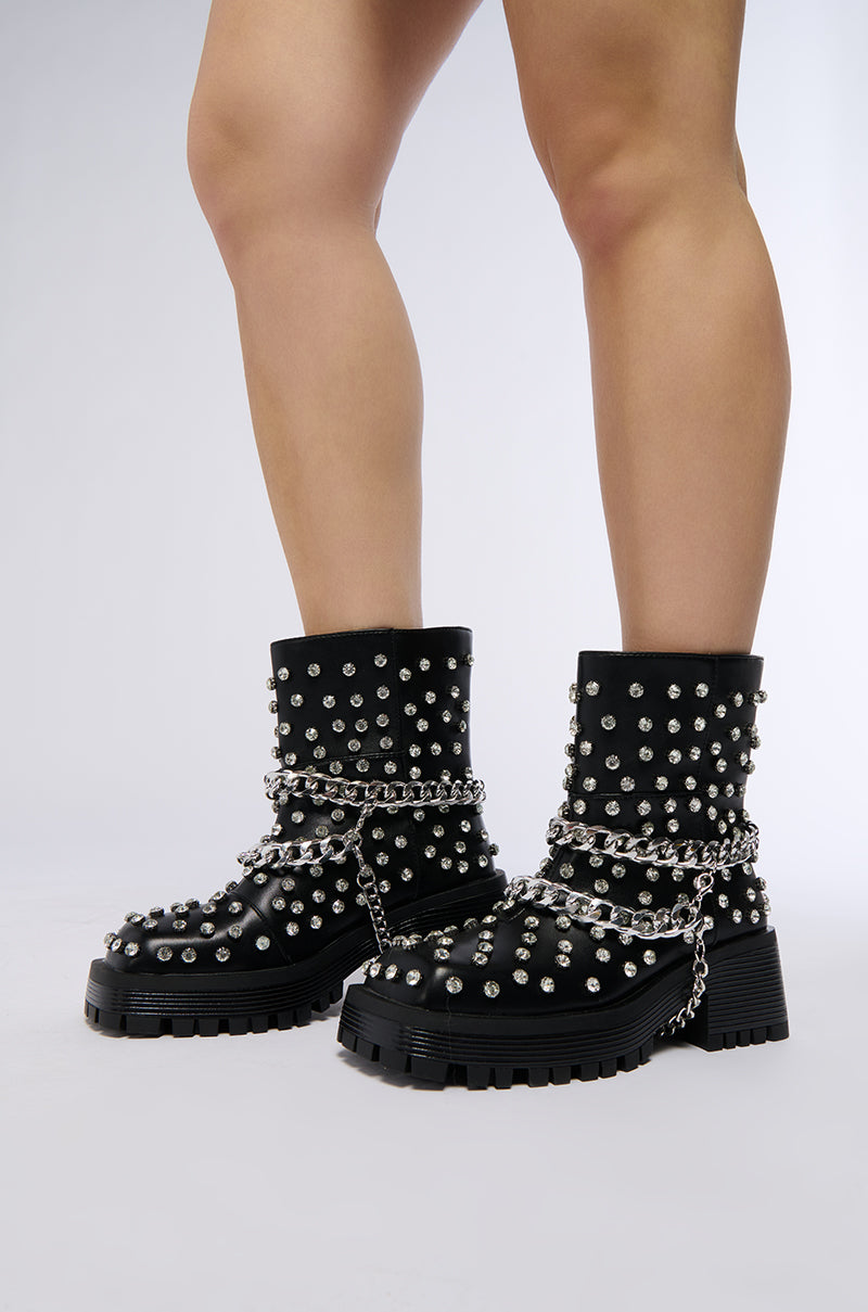 AZALEA WANG COVEN BLACK EMBELLISHED COMBAT BOOT