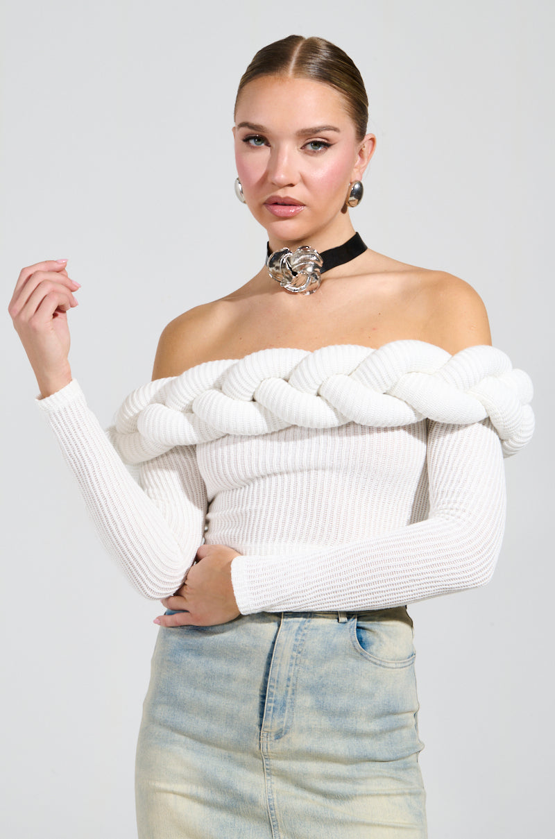 NOT ALONE OFF THE SHOULDER SWEATER IN IVORY