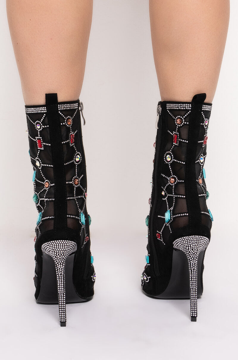 AZALEA WANG DIAMOND DREAMS STILETTO BOOTIE IN BLACK MULTI