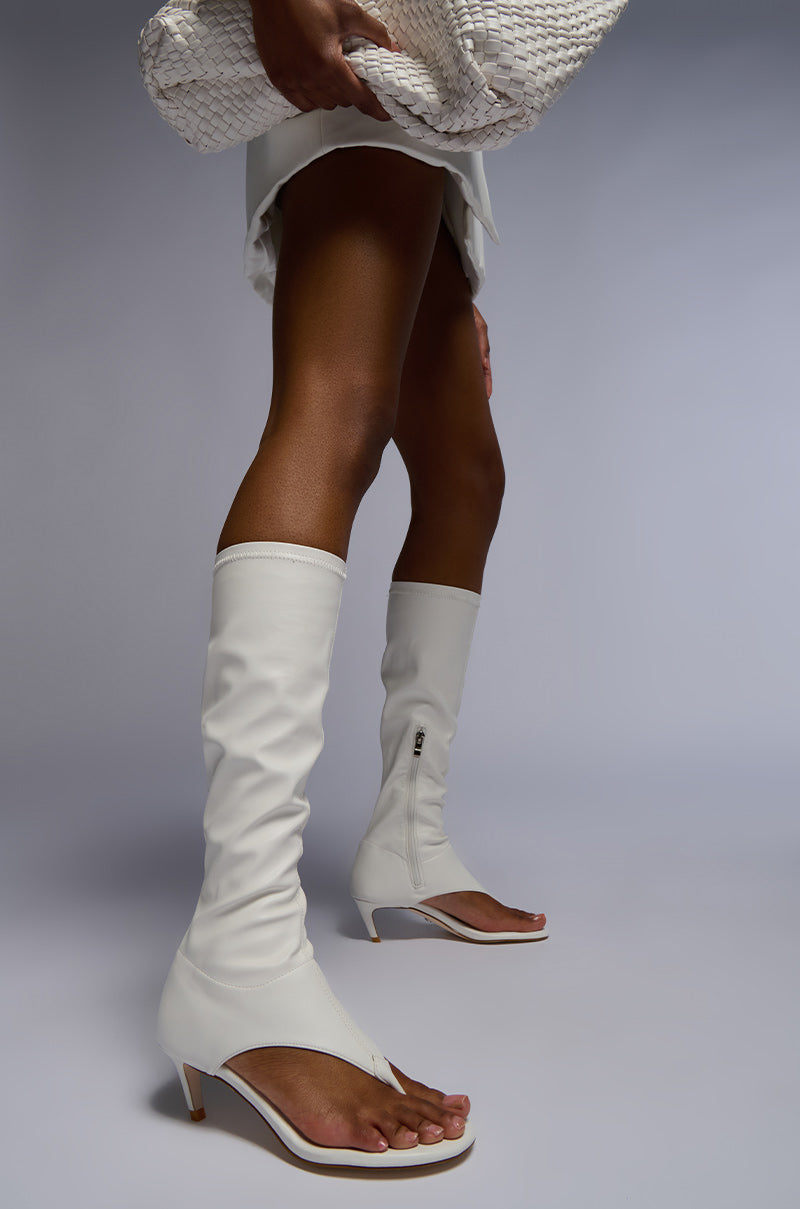 AZALEA WANG CECILE OPEN TOE SANDAL BOOT IN WHITE