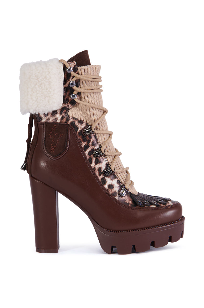 AZALEA WANG FINLEA BROWN MULTI MATERIAL BOOTIE