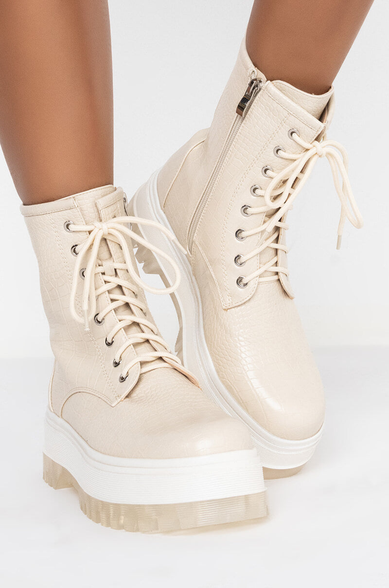 AZALEA WANG CALL ME DRAMATIC FLATFORM BOOTIE IN BONE