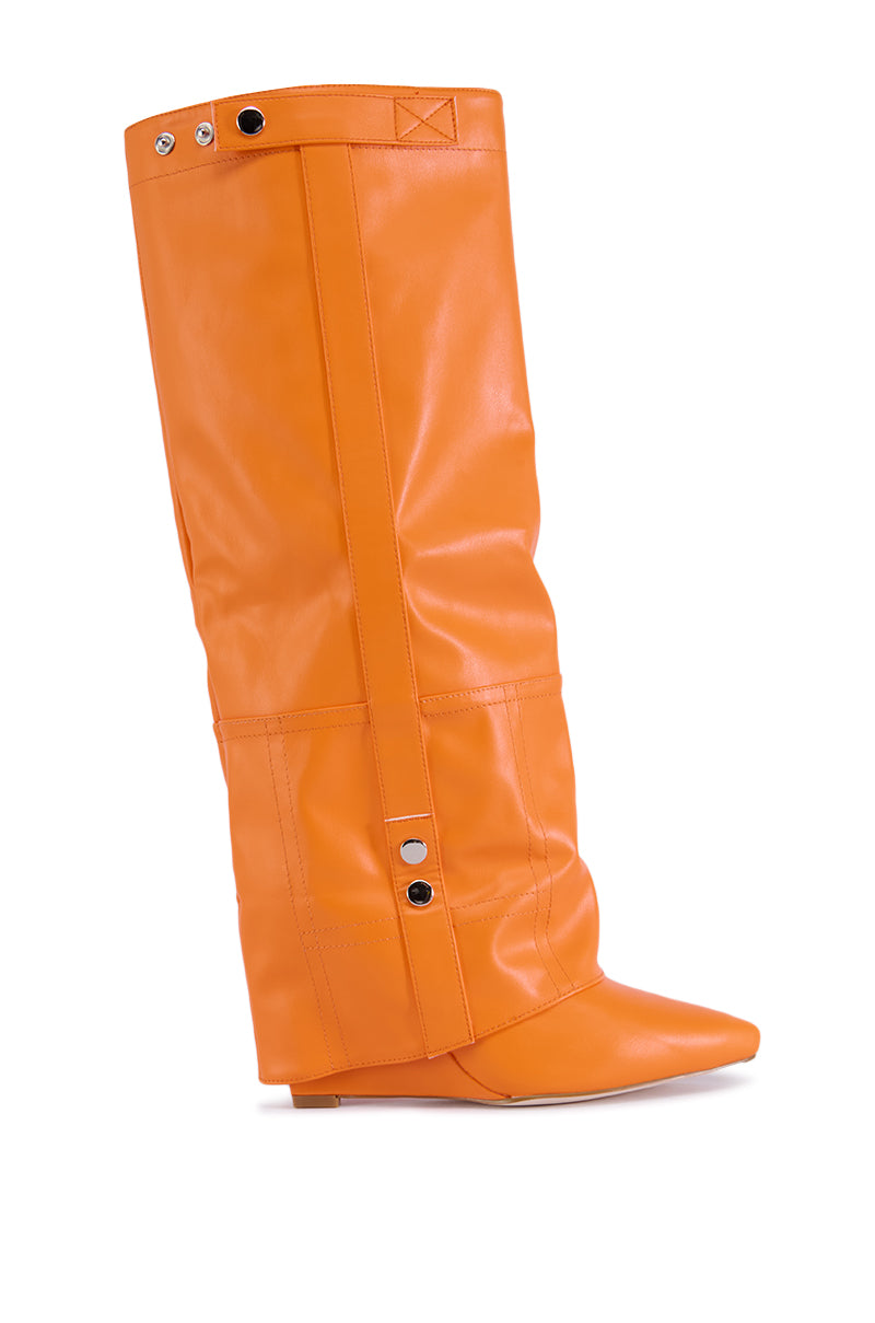 AZALEA WANG RAILAY ORANGE KNEE HIGH WEDGE BOOT