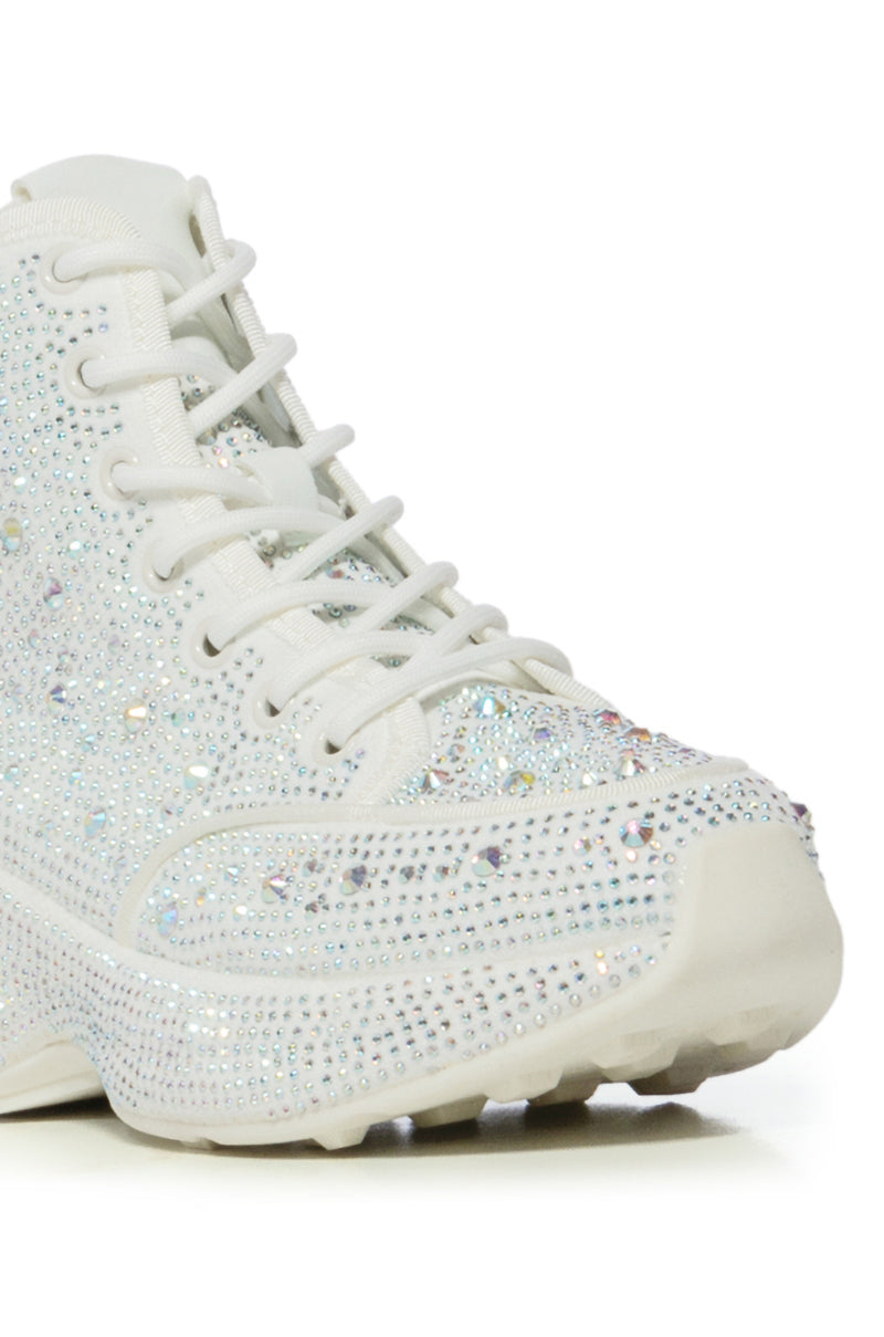 QUEENDOM WHITE HIGH TOP RHINESTONE SNEAKER