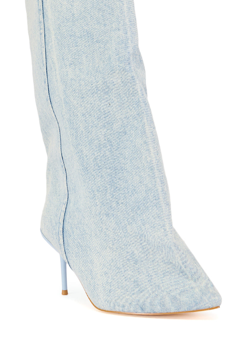 AZALEA WANG COUTURE CRAZY DENIM BOOT