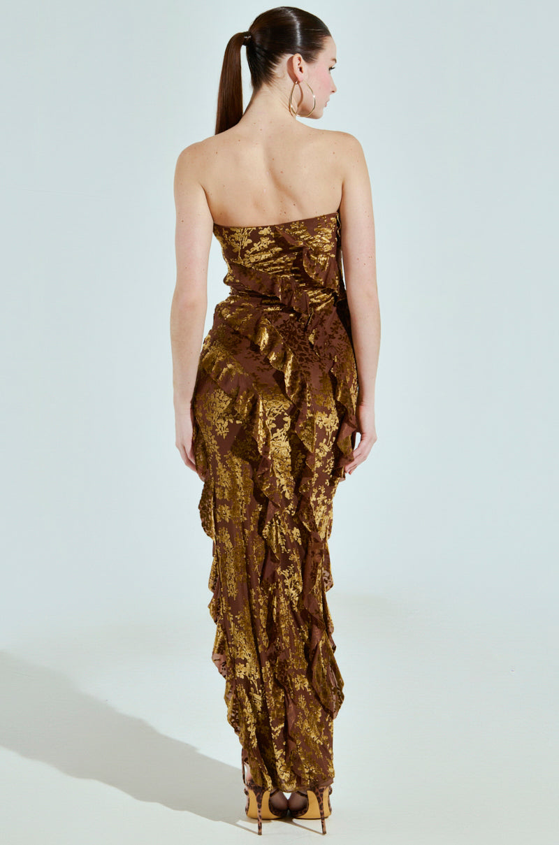 CYRUS VELVET MAXI DRESS IN BROWN